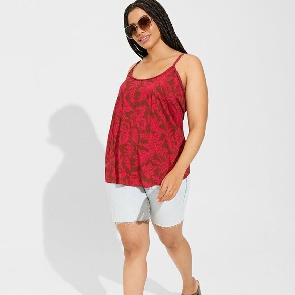 Torrid - Challis Braided Sleeveless Tank in Leaves​​​​​​ - Picture 10 of 13